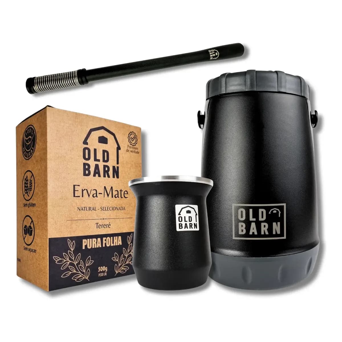 Kit Tereré Old Barn Garrafa 2,5l Cuia Bomba Inox Erva 500g