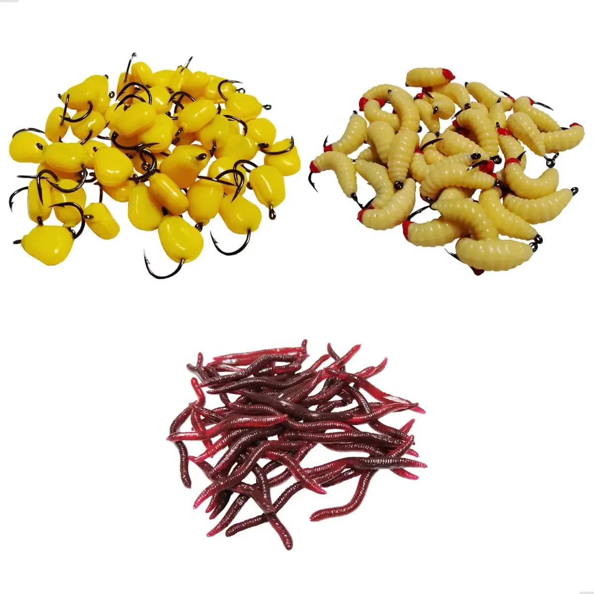 Kit 30un Isca Artificial Pesca Minhoca Larva Milho Aromatizado Ideal Pescaria Tilápia Pacu Carpa Tralha de Ouro