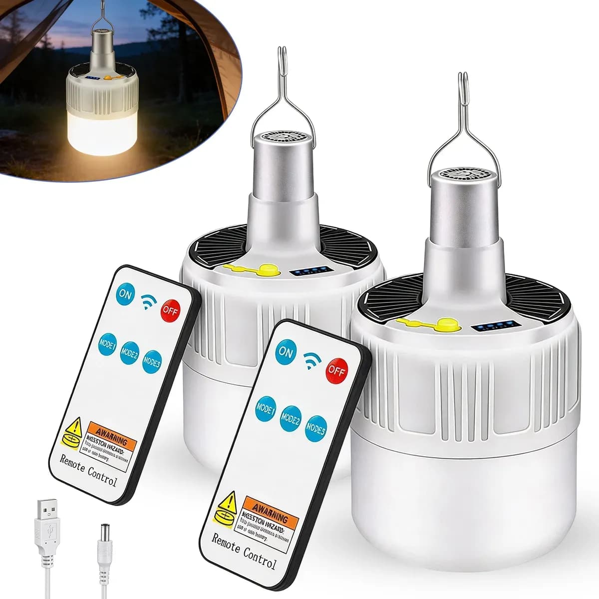 Kit 2 Lampiões Led Recarregáveis Solares Campining E Barraca Branco 127/220v