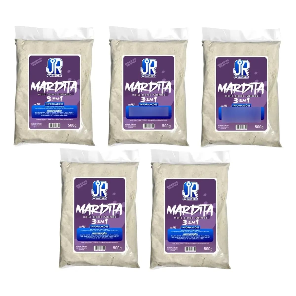 Kit C/ 5x Massas Mardita 3 Em 1 - Jr Pesca (5x 500g) Cor Branco