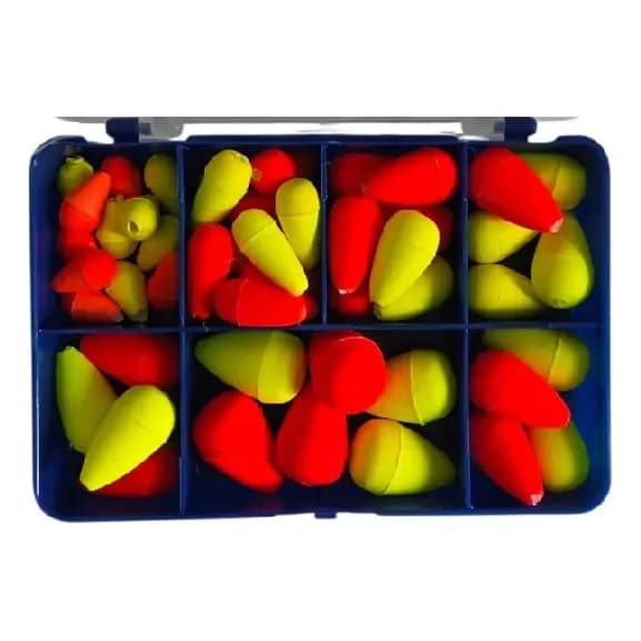 Kit 50 Boias  Isopor  Fluorescente Pesca + Estojo Organizador