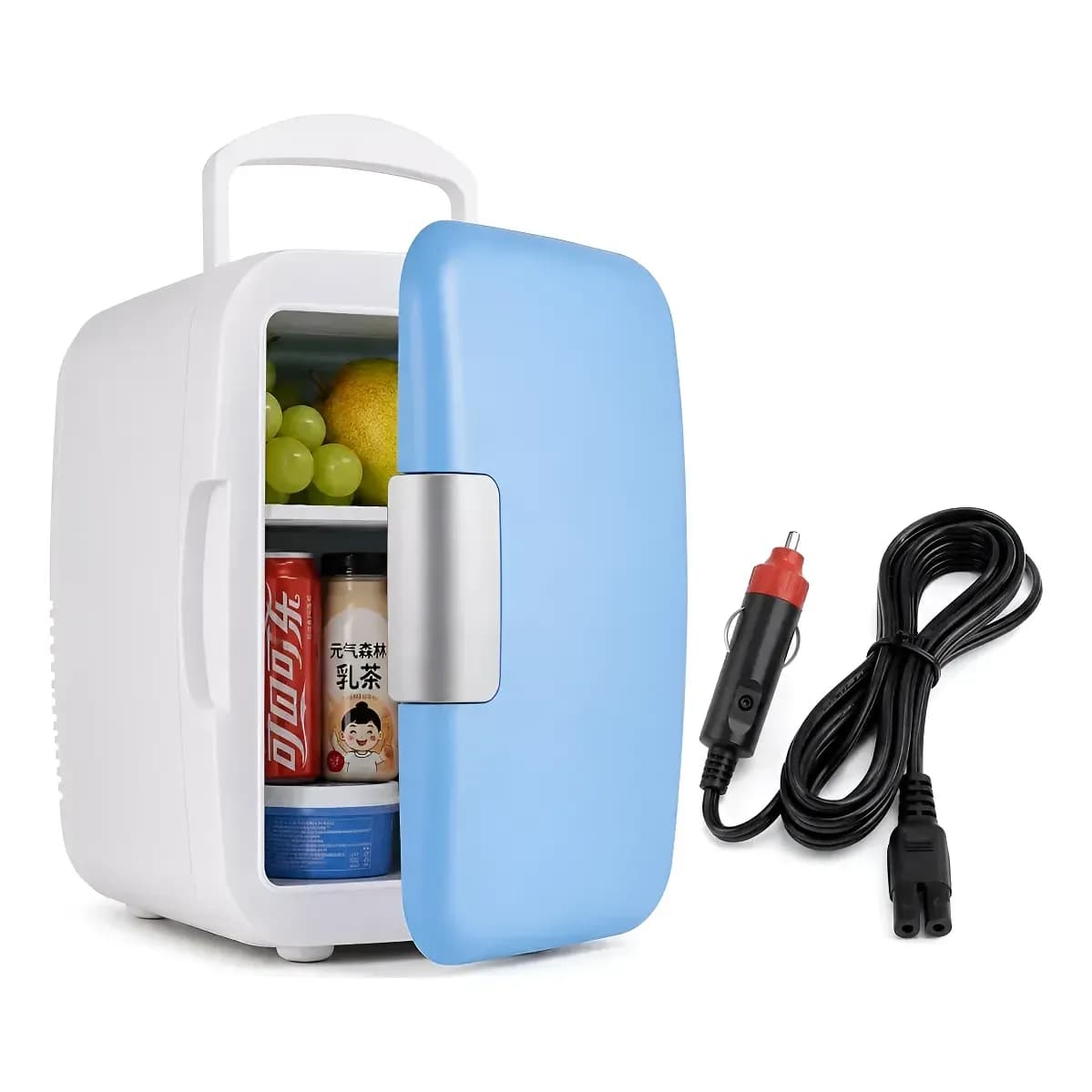 Mini Geladeira Retrô 4l 12v Portátil Quente E Fria Azul Azul Com Branco 12v