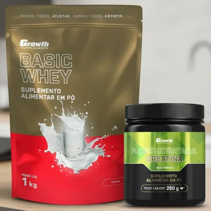 Kit Growth: Whey Protein Basic Natural 1kg + Creatina Monohidratada 250g