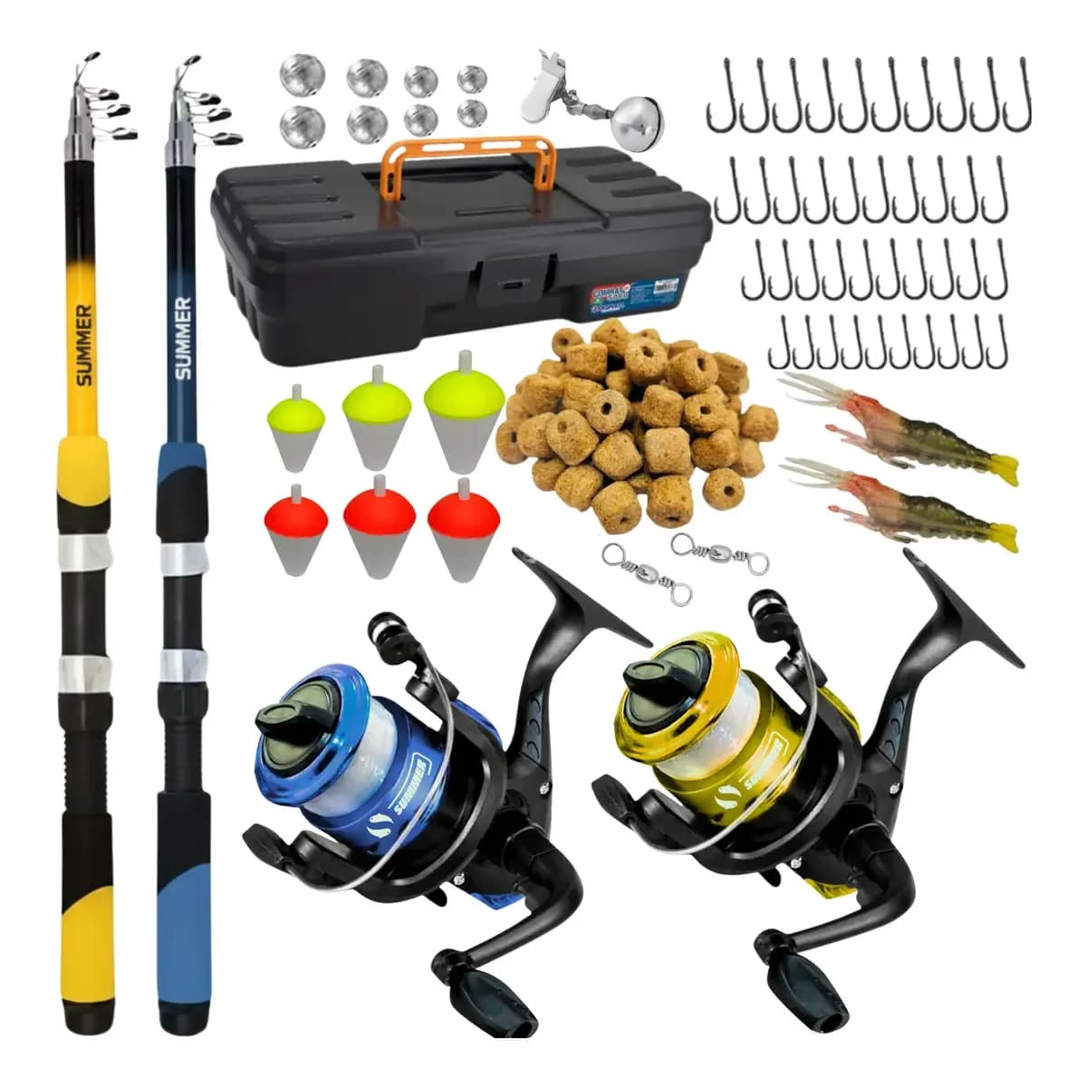 Kit De Pesca Completo Barato 2 Vara 2 Molinete 10kg Com Item