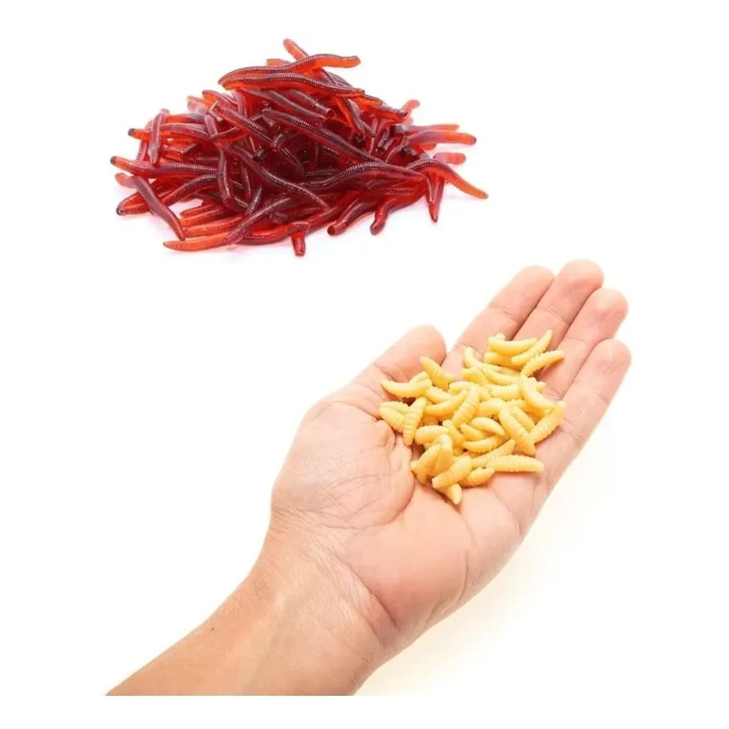 Iscas Artificiais 50  Un Minhocas + 50 Un Larvas Em Silicone Soft Para Pesca De Tilápia Lambari Piau