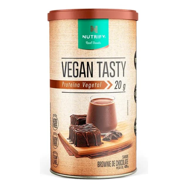 Proteína Vegetal Vegan Tasty Sabor Brownie de Chocolate Lata Com 420g Nutrify