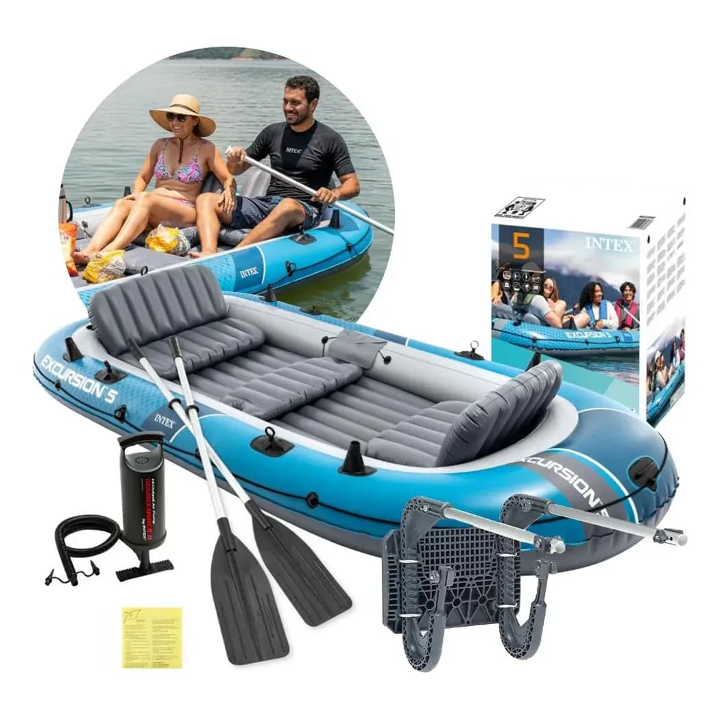 Bote Inflável Excursion 5 Pessoas Suporte Remos Bomba Intex