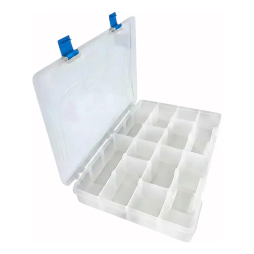 Estojo De Pesca Organizador Box 30 Transparente Trava Azul