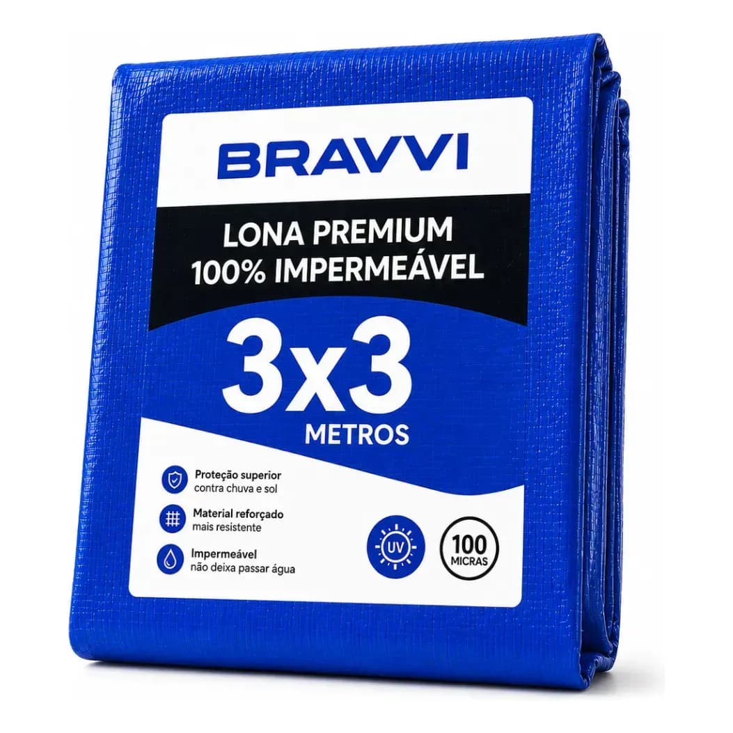 Lona 3x3 Mts Plástica Impermeável Azul Carreteiro Telhados Piscina Multi Uso 75g/m Bravvi