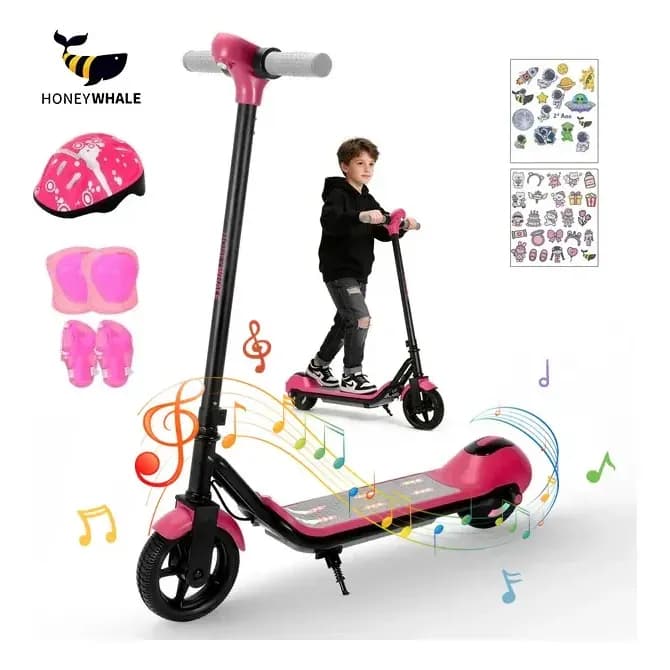 HONEYWHALE E2 Patinete Elétrico Infantil, 138W-15KM/H-8KM Motor-Velocidade-Autonomia-Mini, Adequado para Meninos e Meninas dos 6 aos 12 anos, Luzes LED Multicoloridas, Pneus Sólidos de 6,3 Inch Rosa