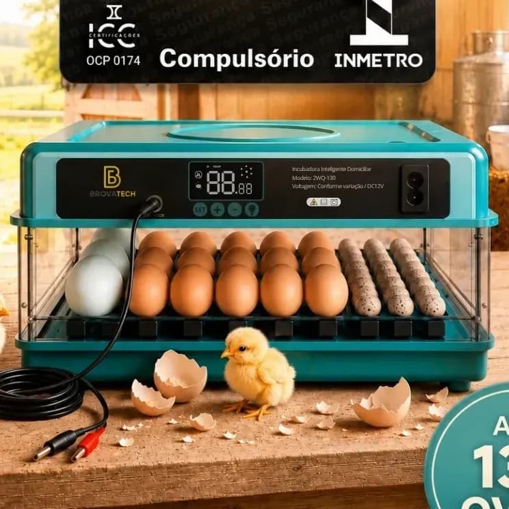 Chocadeira Incubadora Automática Elétrica Até 130 Ovos Galinha Ovoscópio Rolagem Controle Temperatura Passaro Aves
