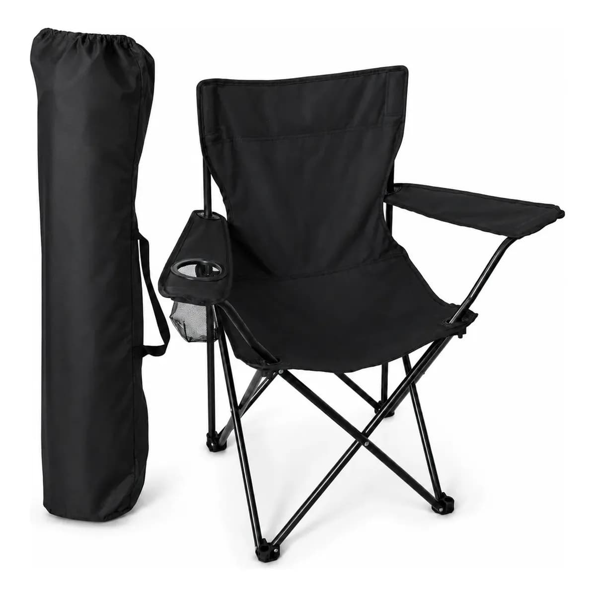 Cadeira Camping Dobrável 120kg Porta-copos Com Bolsa Preto