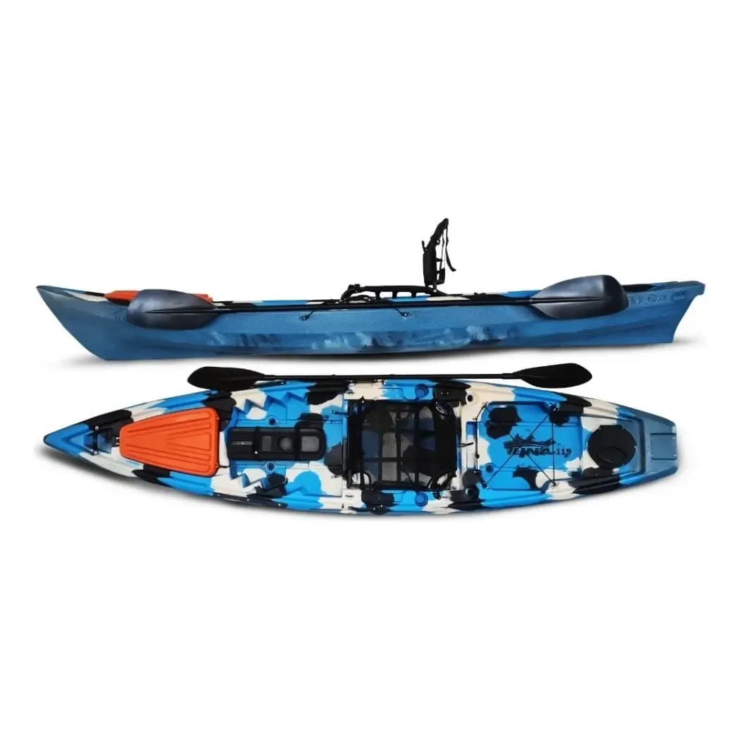 Caiaque de Pesca Hidro2Eko Tuna 115  Azul  Camuflado com Cadeira e Remo
