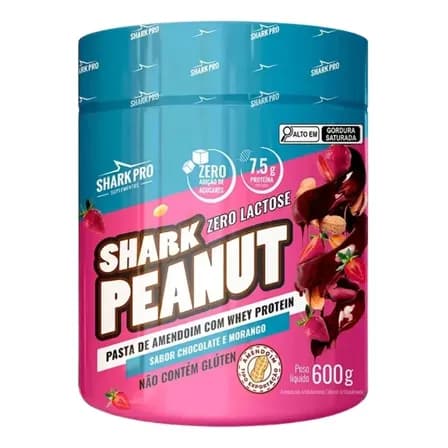 Pasta De Amendoim Sharj Peanut Shark Pro pote 600g Sabor Chocolate com Morango