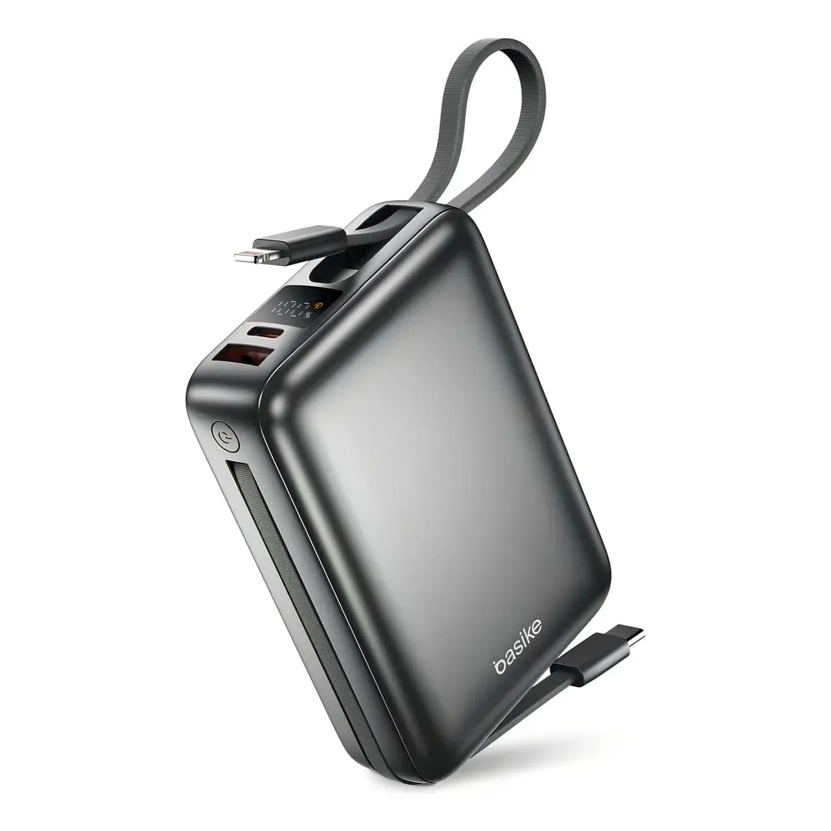 Carregador Portátil Power Bank Basike 20000mAh 22.5W Rápido Cabos Embutidos Tipo C iPhone Samsung