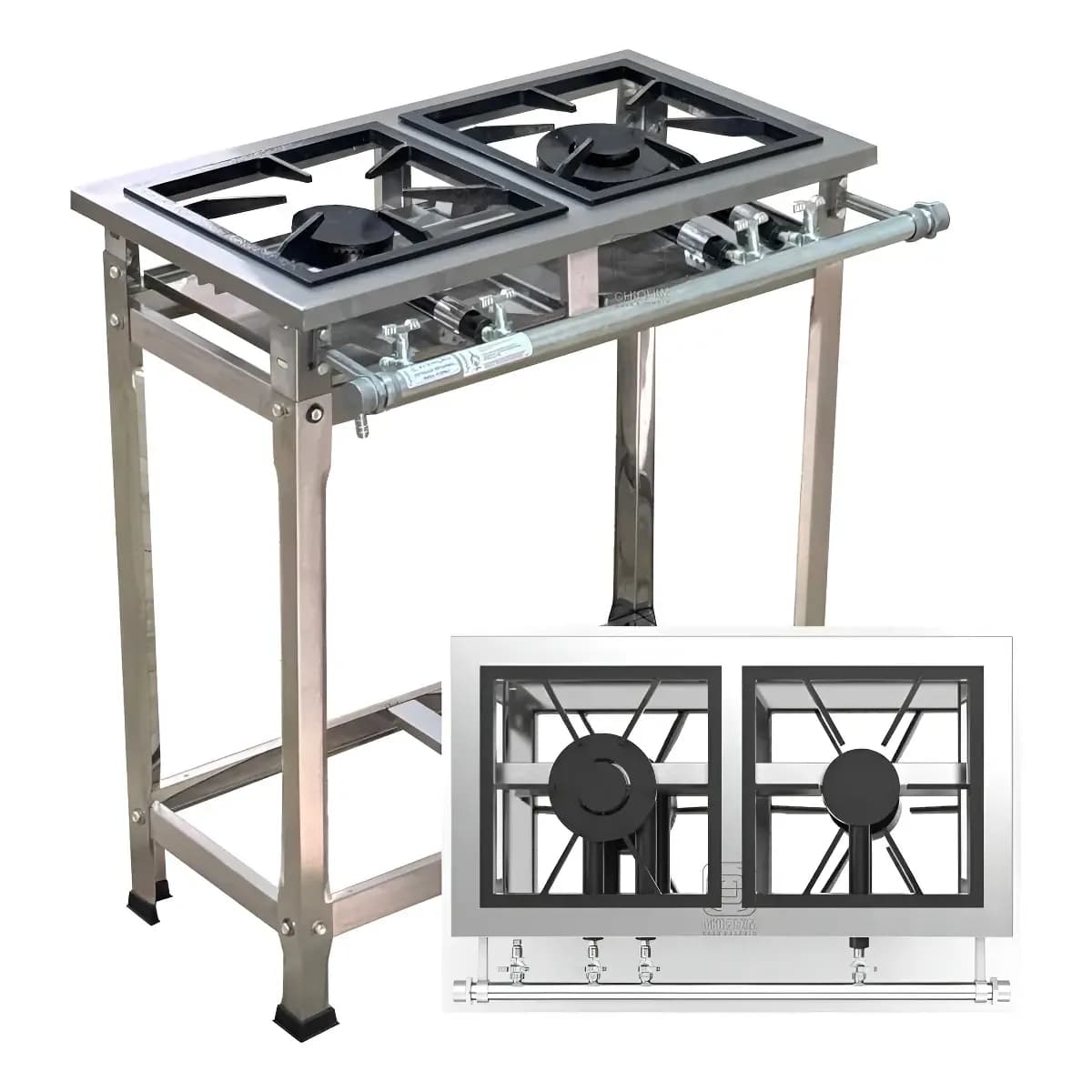Industrial Fogão Inox Baixa Pressão 2 Bocas Qs Qd Reforçado