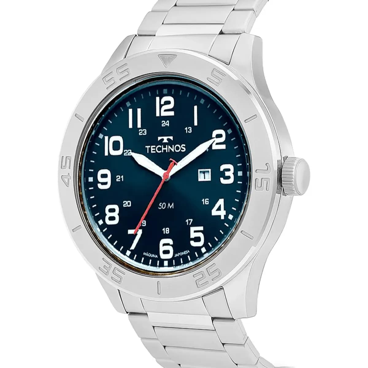 Relógio Technos Masculino Analógico 50m Aço Inoxidável Prata Azul 2115NAO/1A