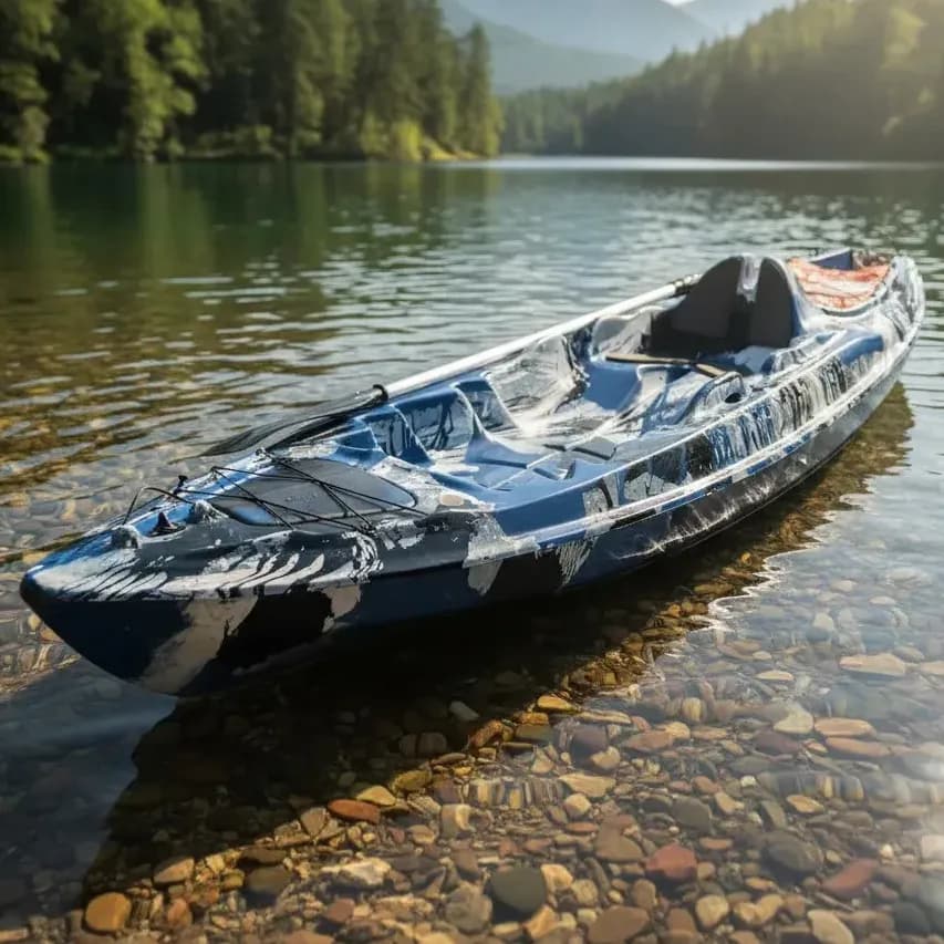 Caiaque Pesca Karmarine K1 Pro 3.25m Fibra  1 Lugar Azul Camuflado