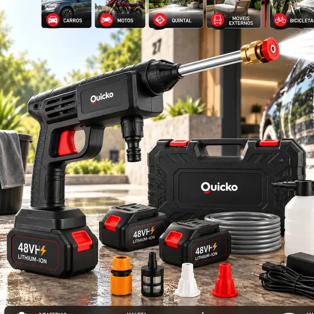 Lavadora de Alta Pressão Quicko Vape Portátil, com 2 Baterias e Dispenser de Sabão