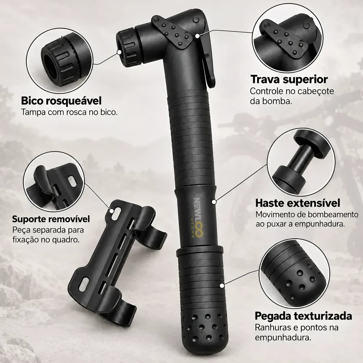 Bomba De Encher Pneu Bike Bombinha De Ar Para Bicicleta Bike Preto