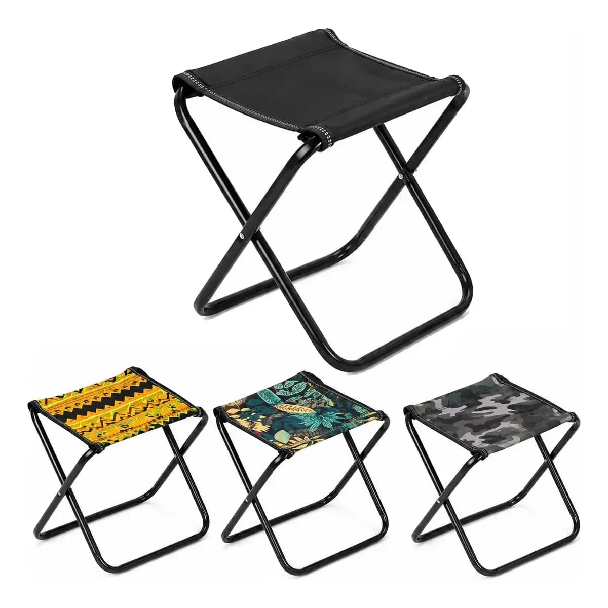 Mini Cadeira Dobrável Portátil Banco Pesca Camping Resistent Preto