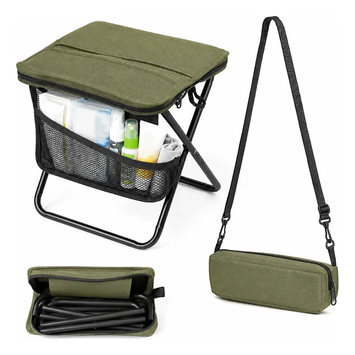 Banqueta Dobrável Alumínio C/ Bolsa Zíper Alça 120kg Camping Verde