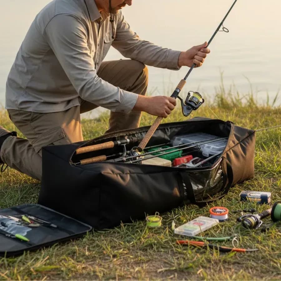 Bolsa Bag Para Varas E Material De Pesca Grande Com Visor