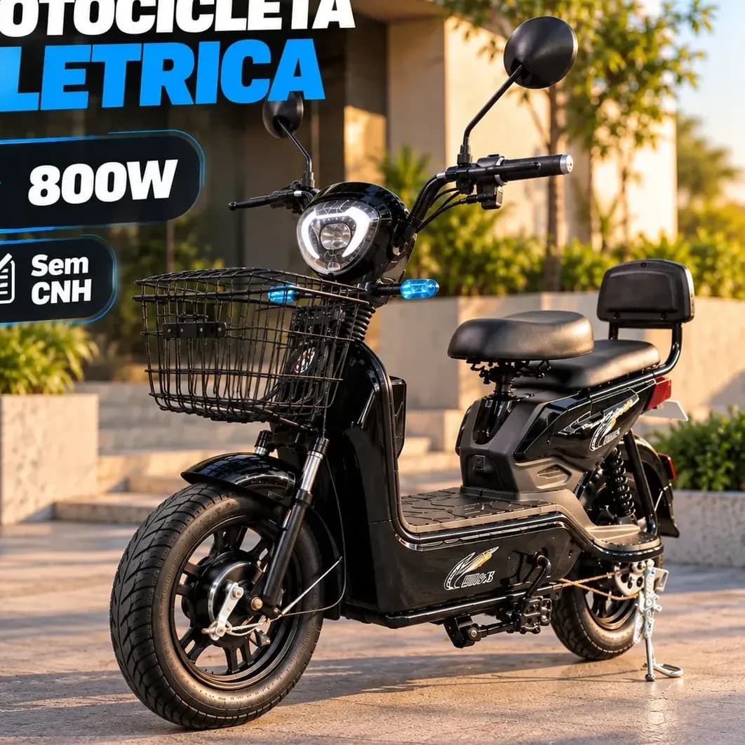 Motocicleta Eletrica Bike Bicicleta Moto Scooter Mobilidade 800W Sem CNH Cor Preto