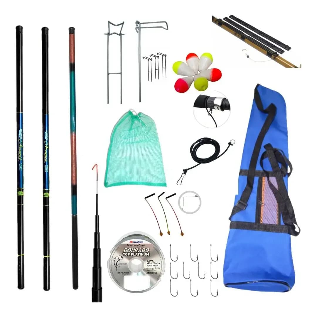 Kit De Pesca 3 Vara Telescopica 2,10, 2,70, 3,60 Com Aces