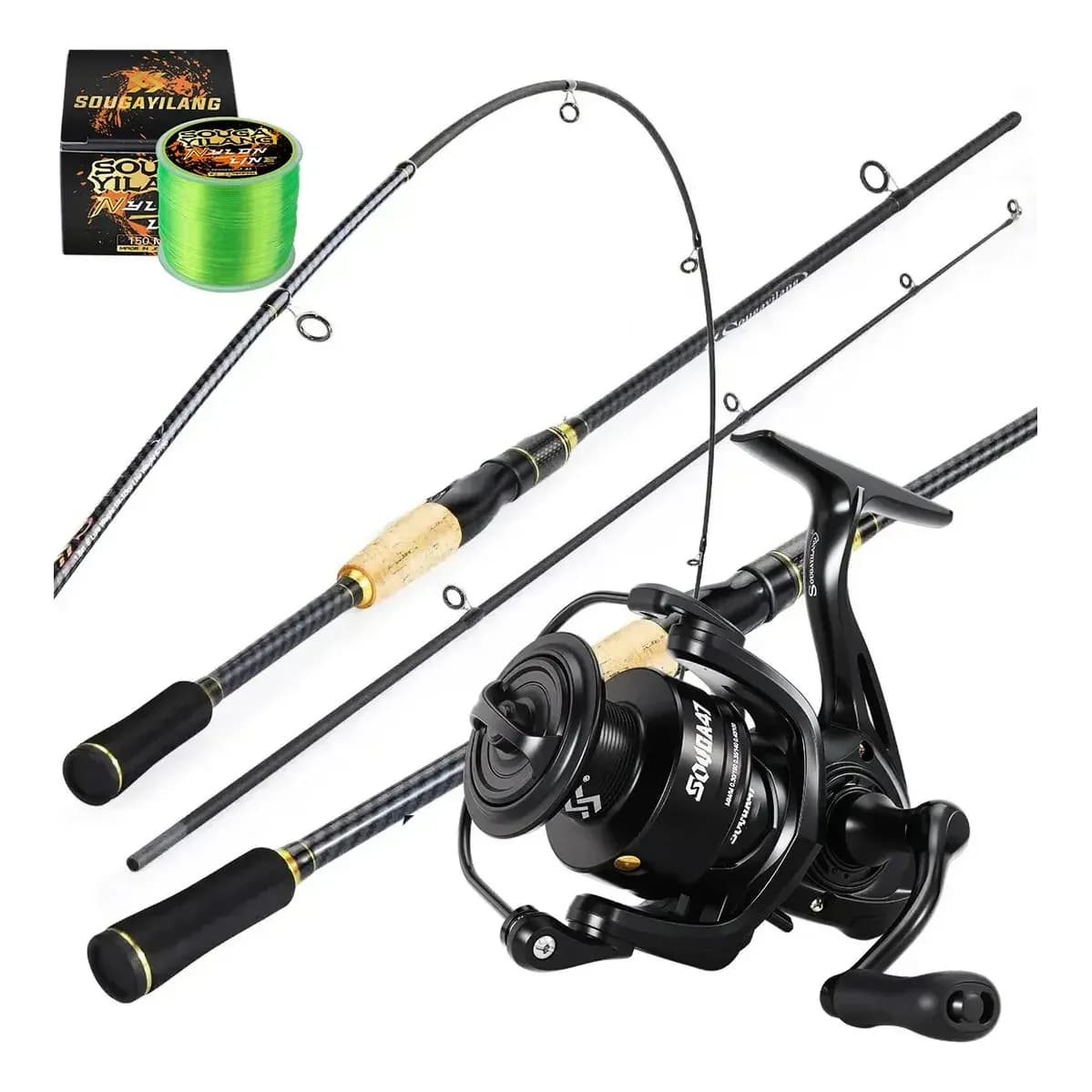 Kit De Pesca Vara De Carbono 1,80m + Molinete Alumínio Preto 1.8m & 1000