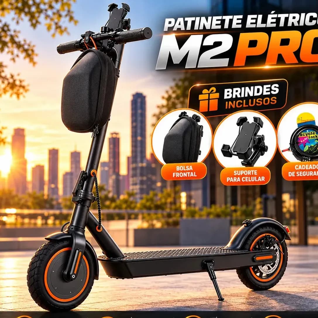 Patinete Elétrico M2 Pro 500W 32km/h Autonomia 22km Dobrável Bluetooth 4 Modos Freio Duplo 120kg