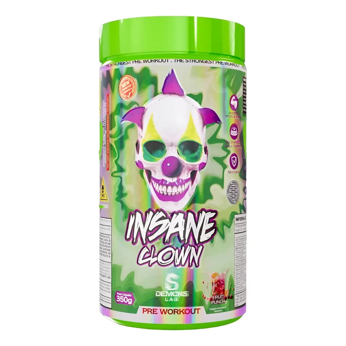 Pré-Treino Vegano Insane Clown 350g Sabor Ponche de Frutas Demons Lab