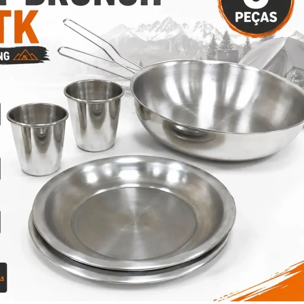 Kit Panelas Camping Ntk Brunch Alumínio 6 Peças Compacto Prateado