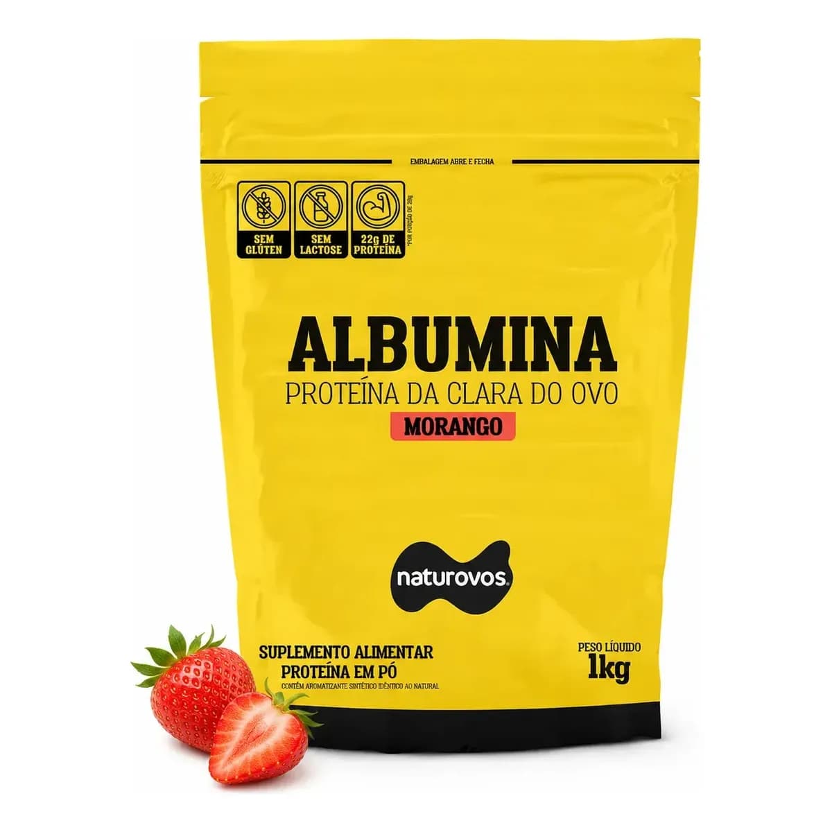 Albumina Naturovos Sabor Morango em Pó 1kg Refil Proteína