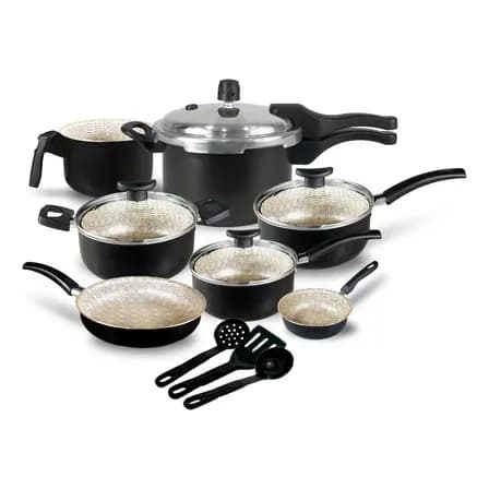 Conjunto De Panelas Com Panela De Pressão Fechamento Externo  Cor Preto Glacial