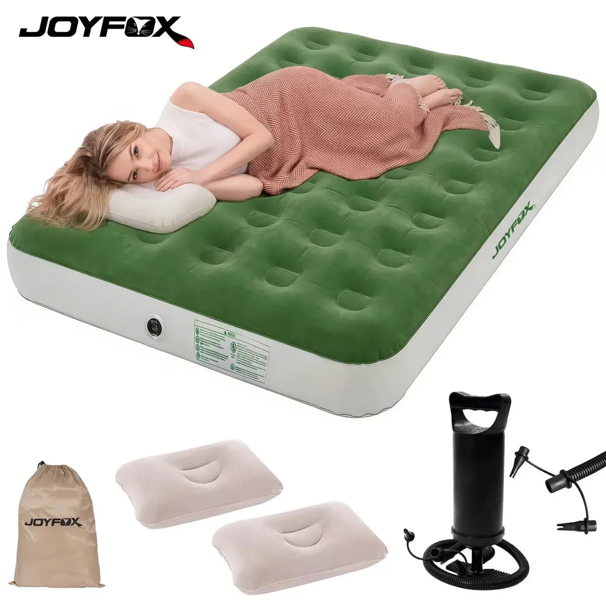 Colchão Inflável Casal Joyfox Série Forest com Bomba Manual e Kit de 2 Travesseiros