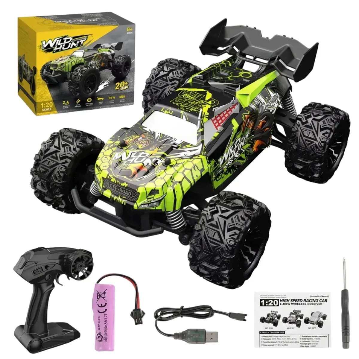 Jipe Carrinho De Controle Remoto Recarregável Automodelo Trilha Buggy Suspensão Hk9 Verde