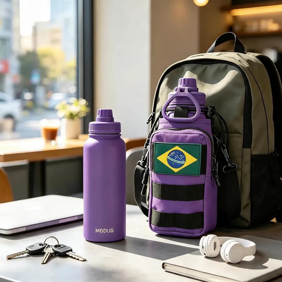 Garrafa Térmica Modus 950ml Aço Inox Tática Com Bolsa Molle