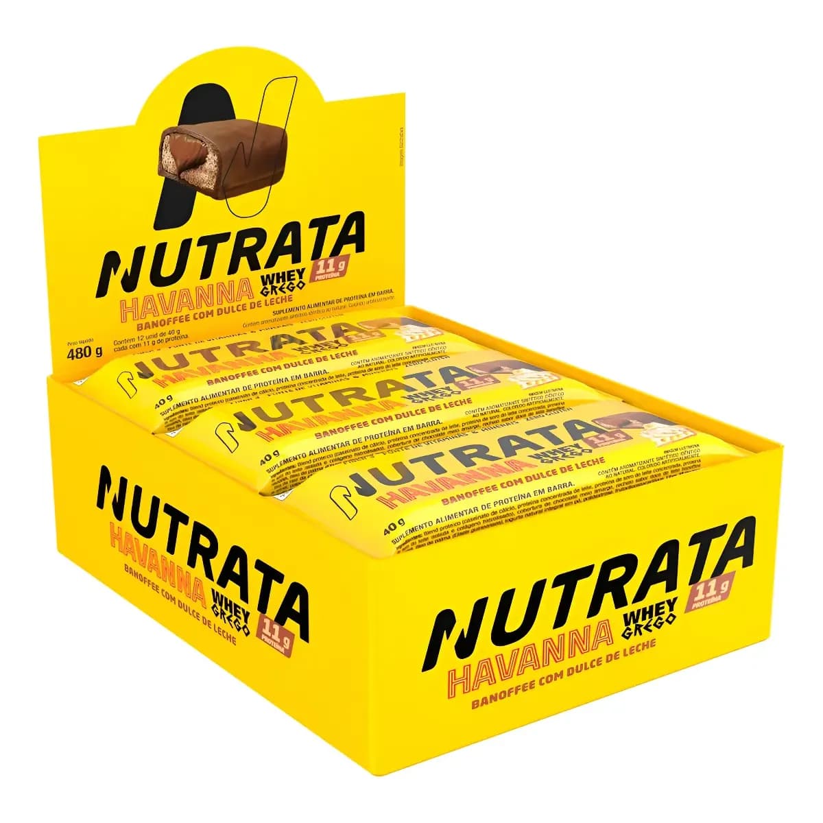 Barra Whey Grego 40g Display com 12 unidades Banoffee com Dulce de Leche Havanna Nutrata