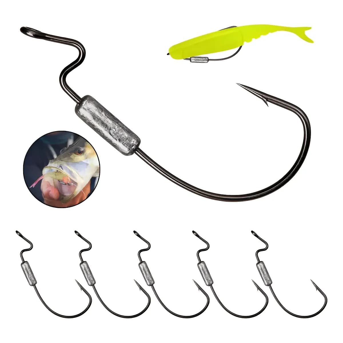 Anzol Offset Lastreado Ewg Isca Artificial Pesca Kit 5un