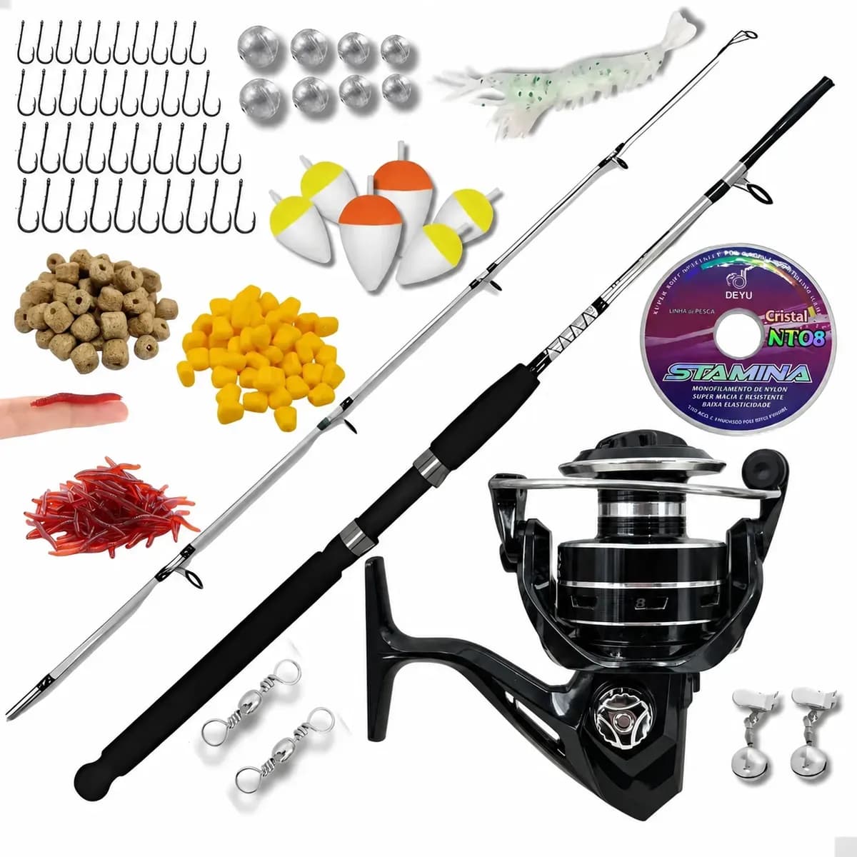 Kit Pesca Barato Vara  + Molinete Alumínio 4000 E Acessórios