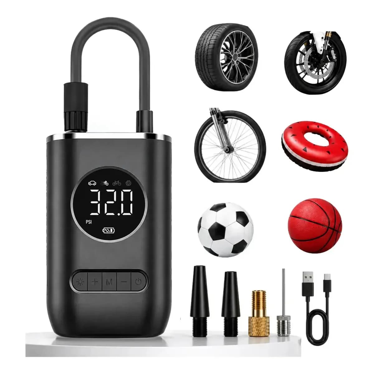 Calibrador Digital Portátil Compressor Automotivo Bomba De Ar Manual Para Encher Pneu De Carros Moto Bicicleta - Multicontrol