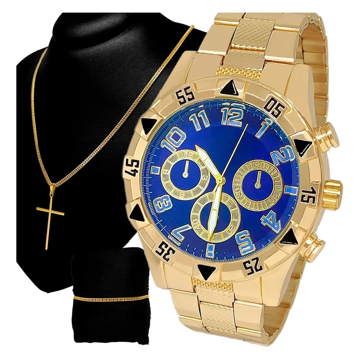 Kit Relógio Masculino Á Prova D'água Original + Corrente 18k