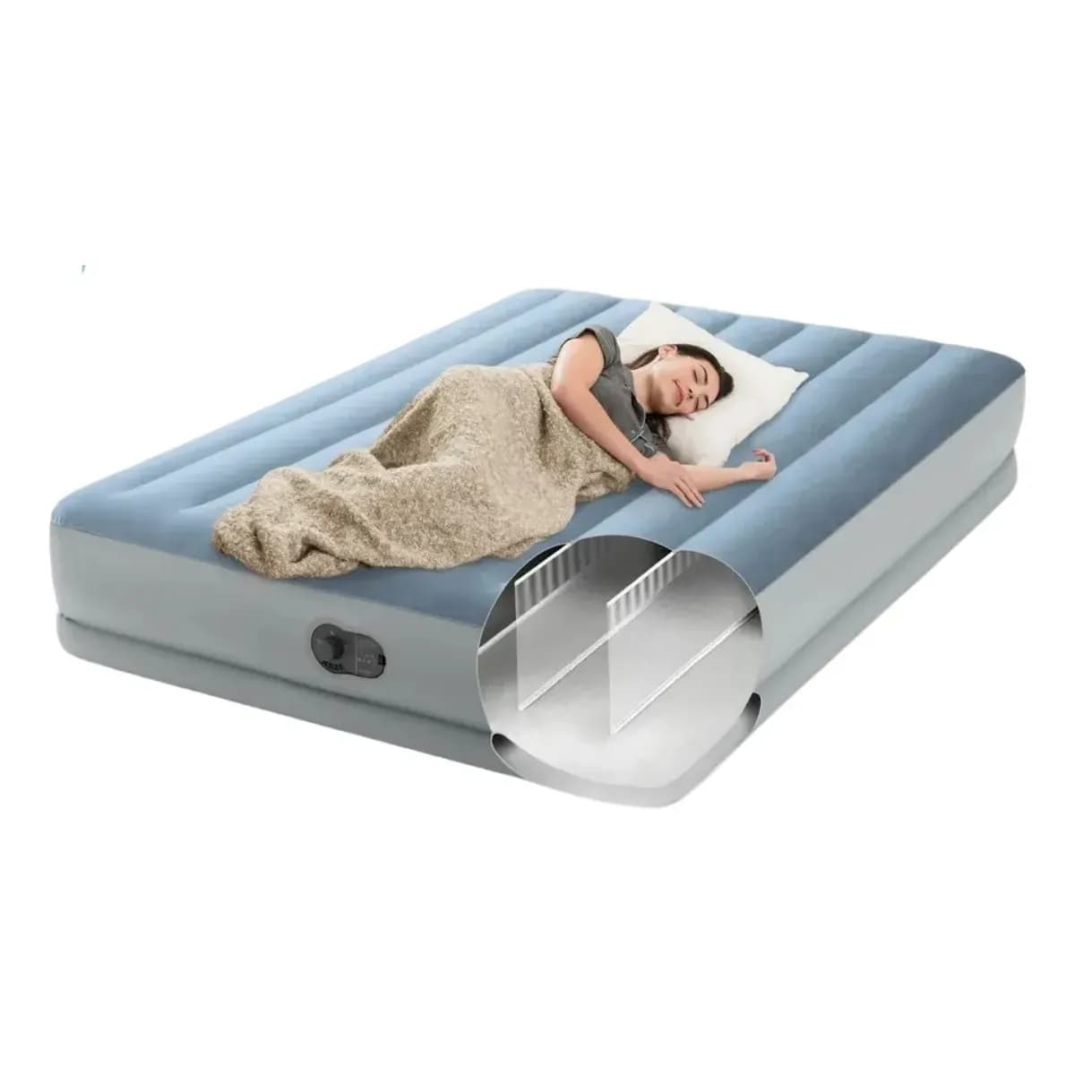 Colchão Inflável Casal Queen Com Bomba Embutida Usb Intex 64159 Azul
