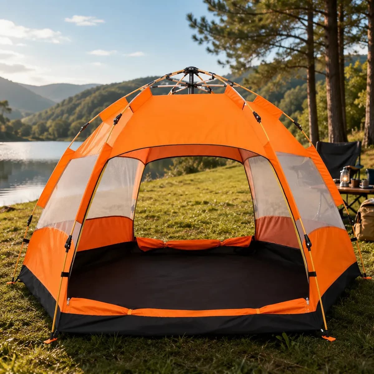 Barraca Camping Automática Iglu 6 Pessoas Impermeável Laranja