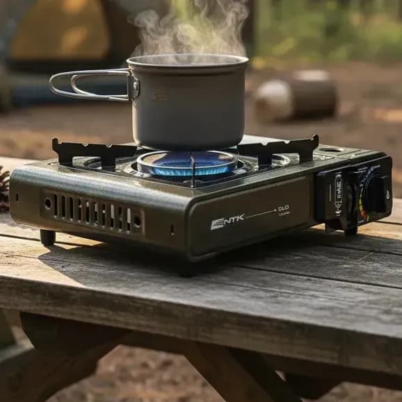 Fogareiro Camping Pesca Duo Ceramik Cor Marrom Inclui Maleta Queimador de Cerâmica Ignição automática - Nautika