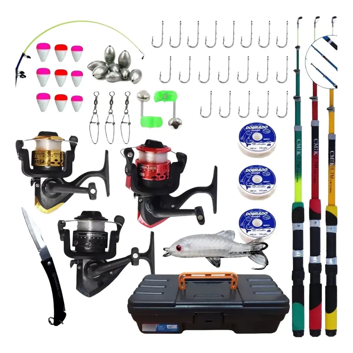 Kit 3 Varas  De Pesca  Com Molinete Ultra Light Completo Promo
