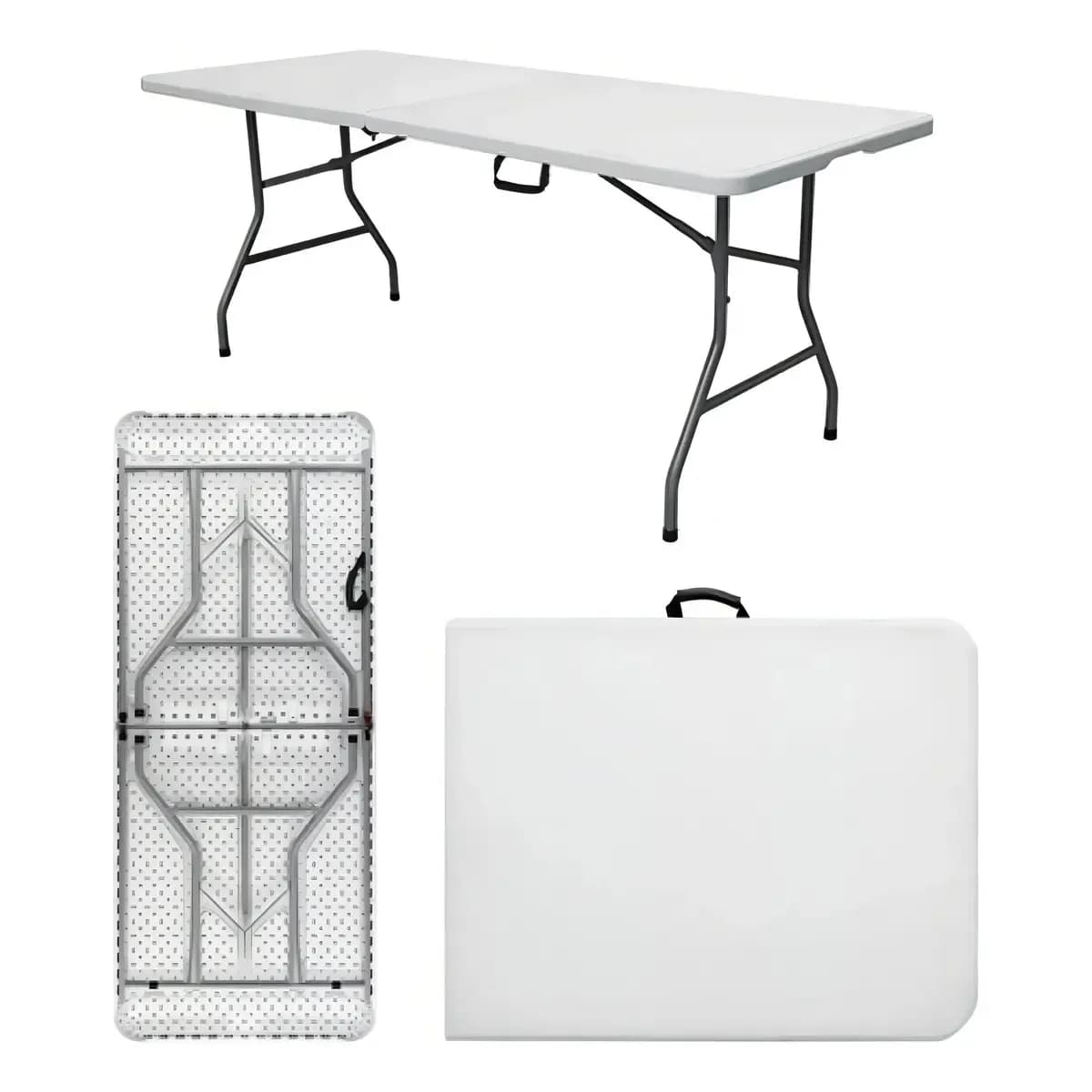 Mesa Dobrável Vira Maleta Com Alça Portátil 1.80m Para Camping Pesca Jardim Área Externa Ou Interna Salão De Festas Gourmet Cor BrancoLuvinco