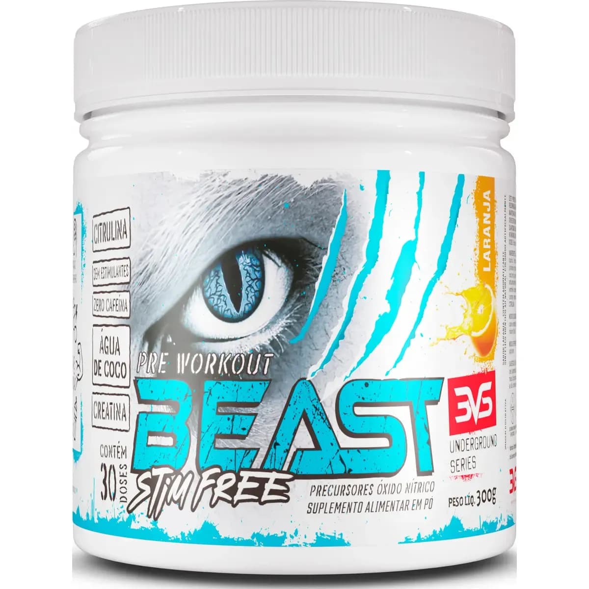 Suplemento em pó 3VS Nutrition Energía Pré Treino BEAST STIM FREE sabor Laranja x 300g