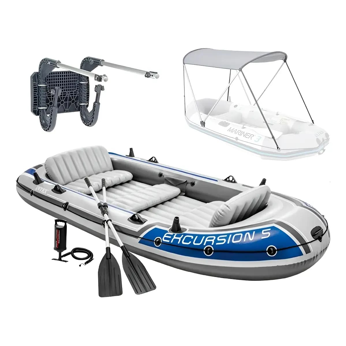 Bote Inflável Excursion 5 Intex 600kg Suporte Motor Capota